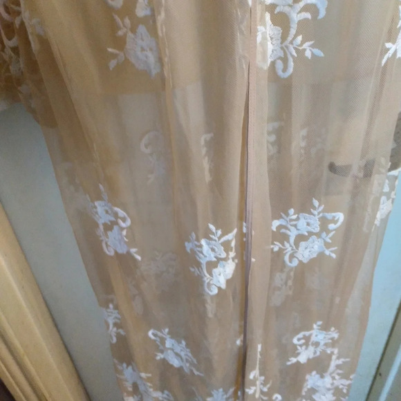 Forever 21 Maxi Sheer Cardigan Topper Kimono Embroidered Beige White Macrame L - Picture 11 of 13